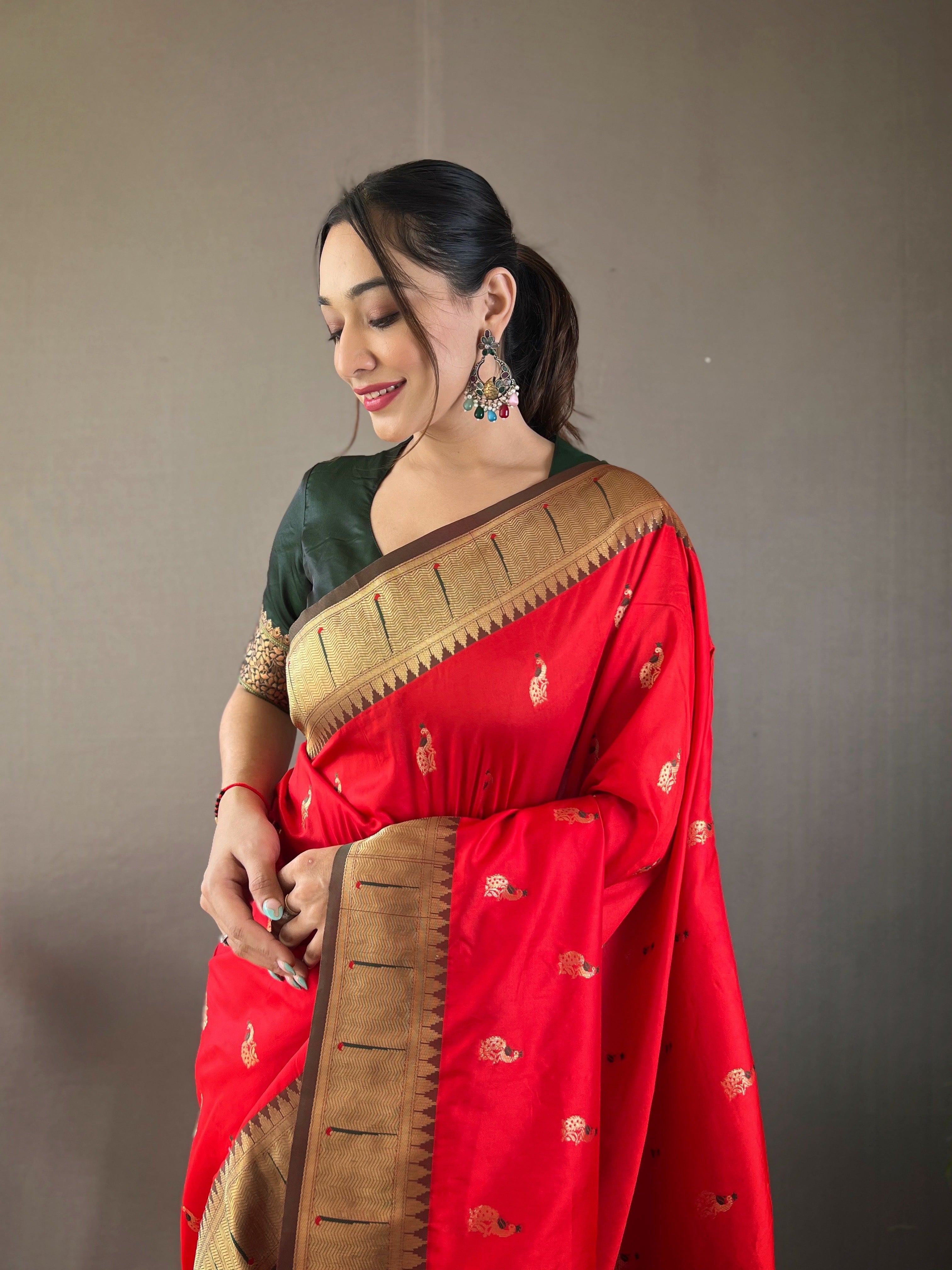 Red Zari Weaving Paithani Silk Saree