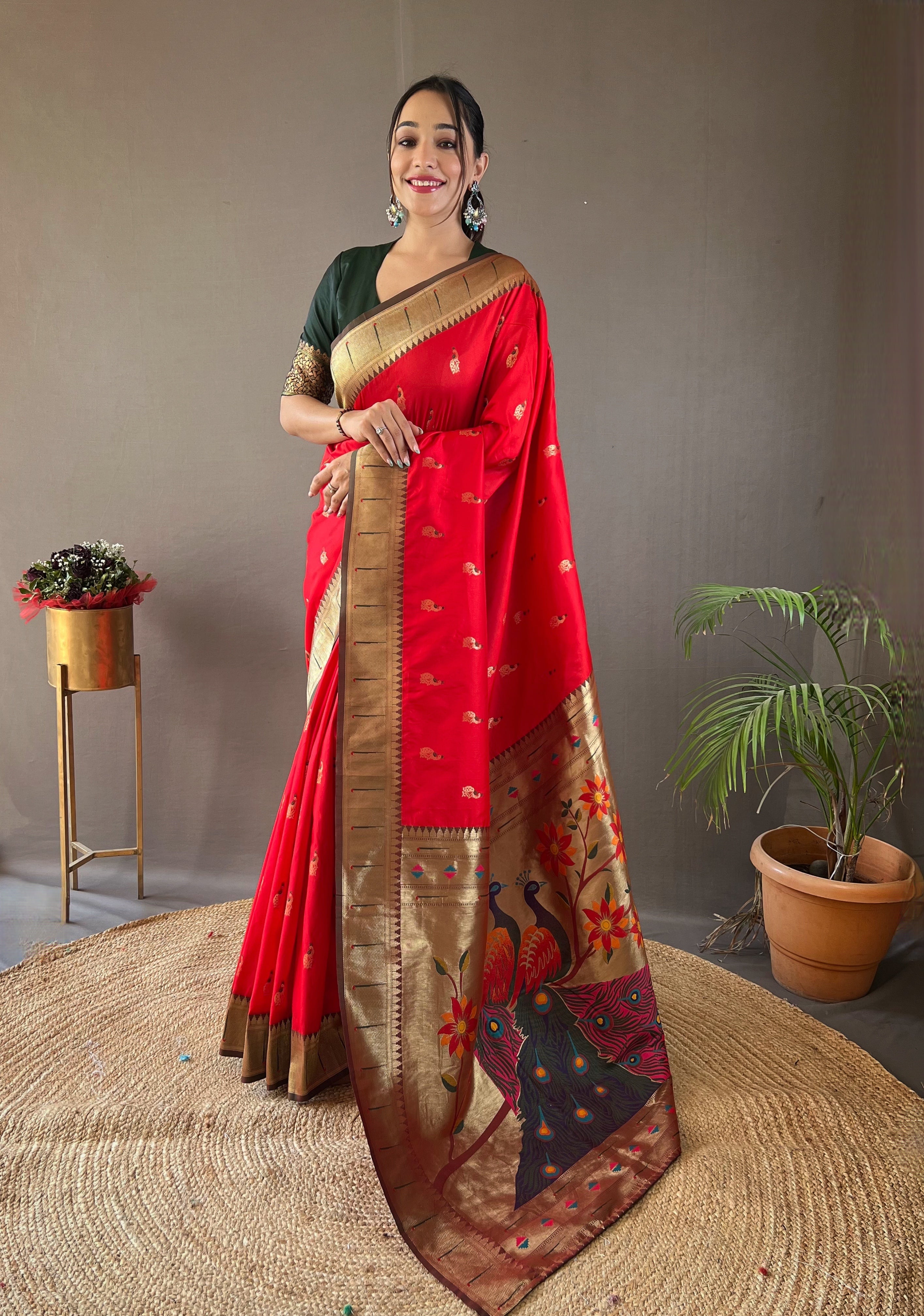 Red Zari Weaving Paithani Silk Saree