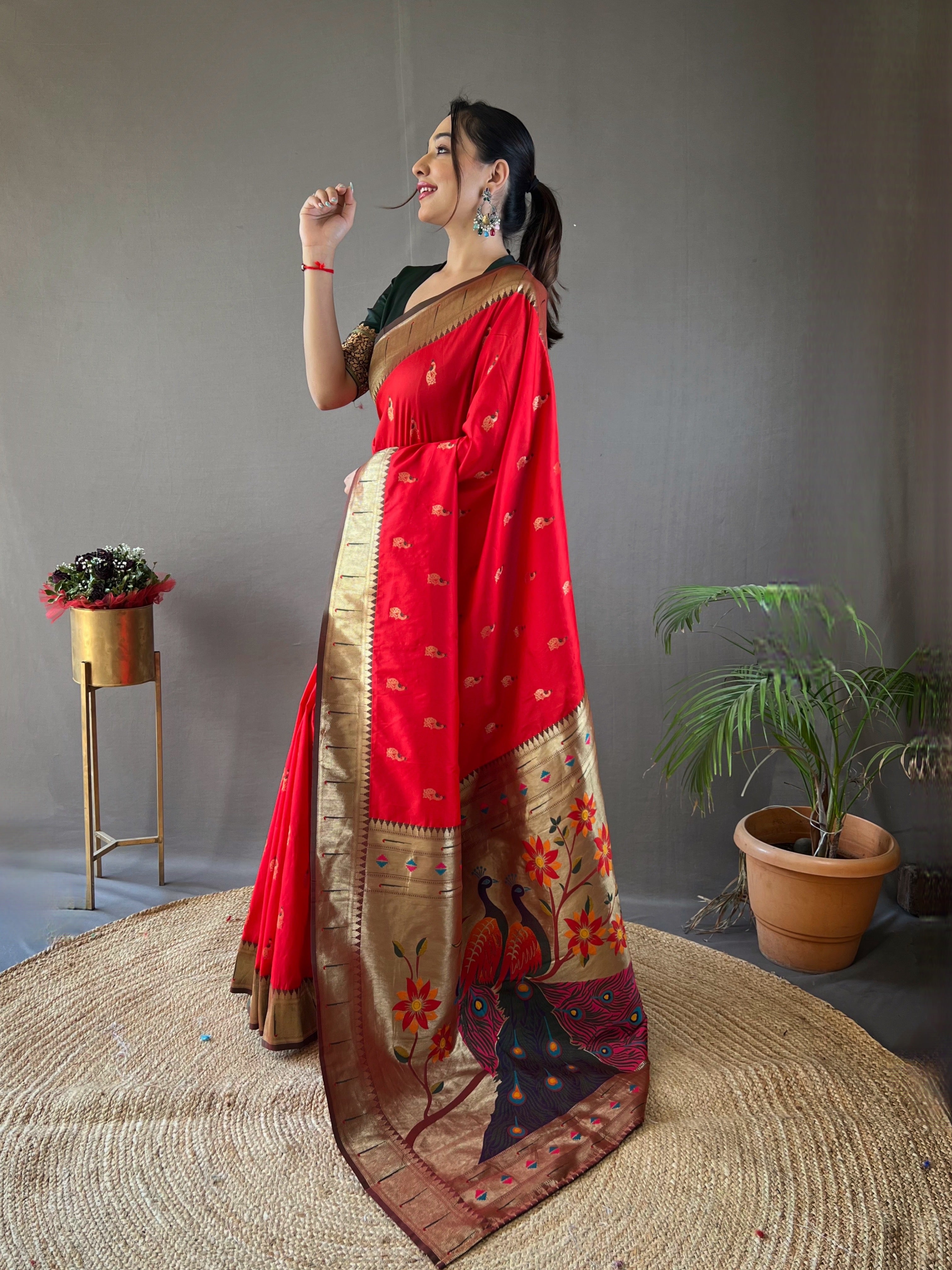 Red Zari Weaving Paithani Silk Saree
