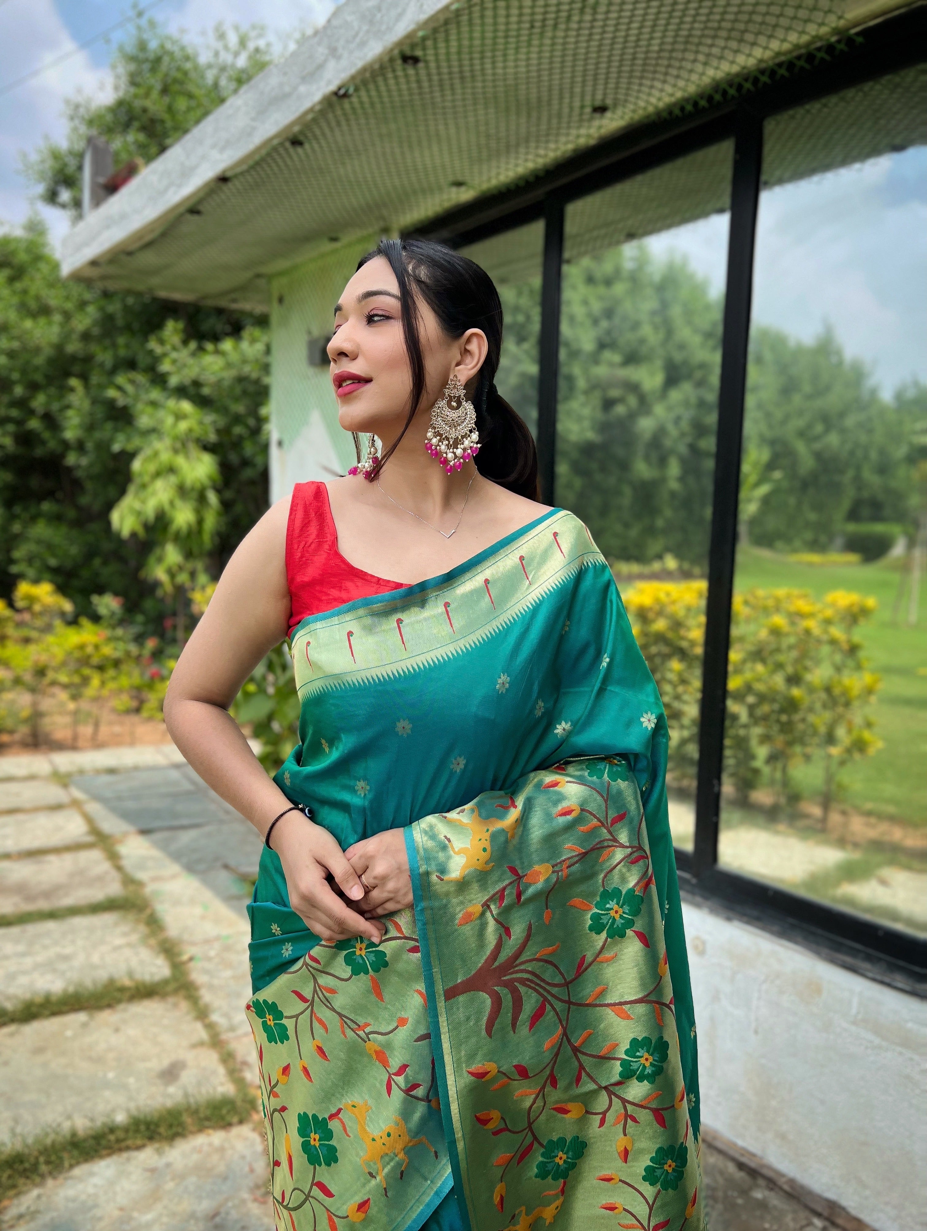 Picturesque Paithani Traditional Border Teal Paithani Silk Saree