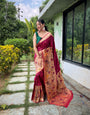 Stunning Paithani Traditional Border Wine Paithani Silk Saree