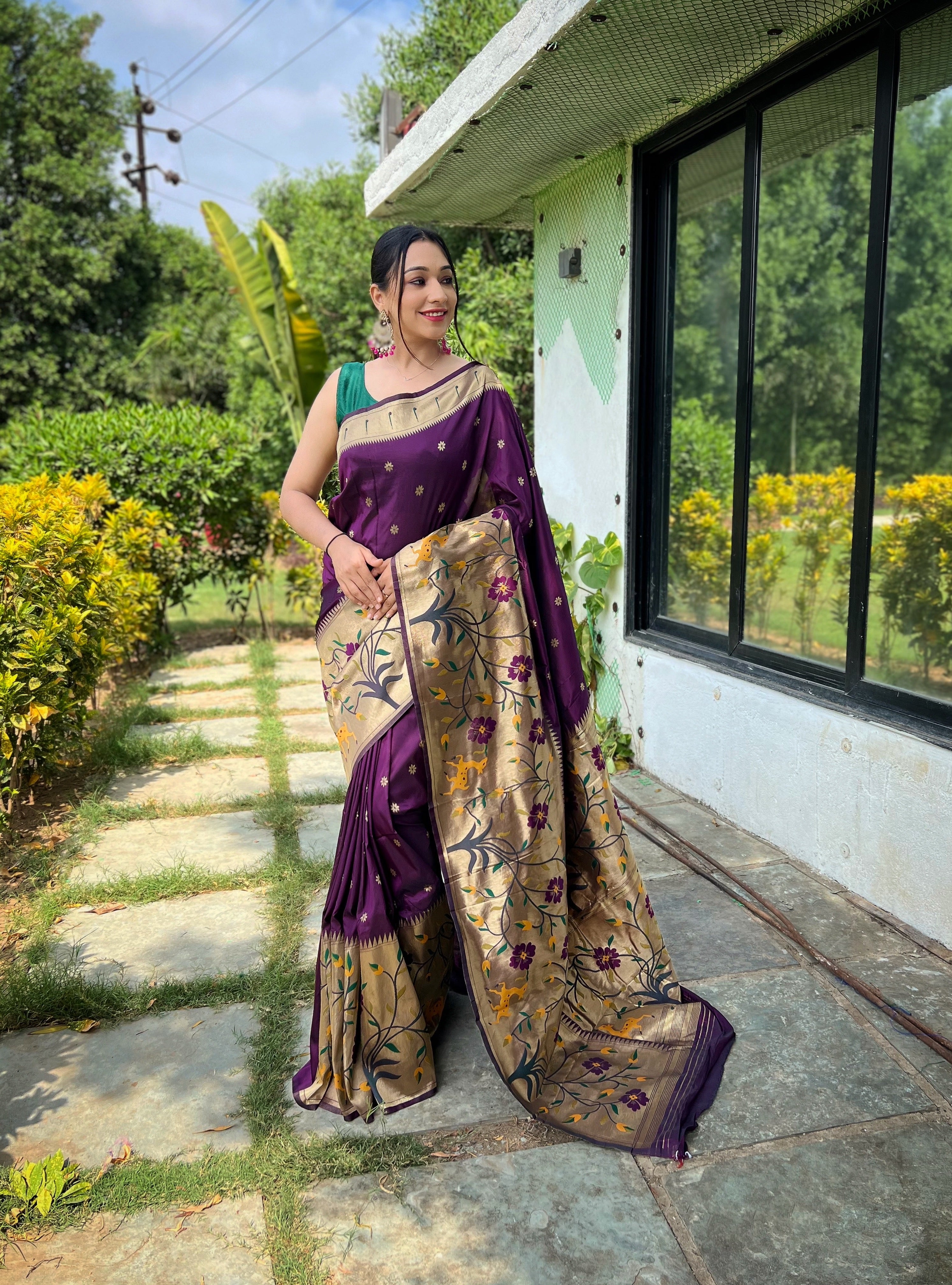 Stunning Paithani Traditional Border Purple Paithani Silk Saree