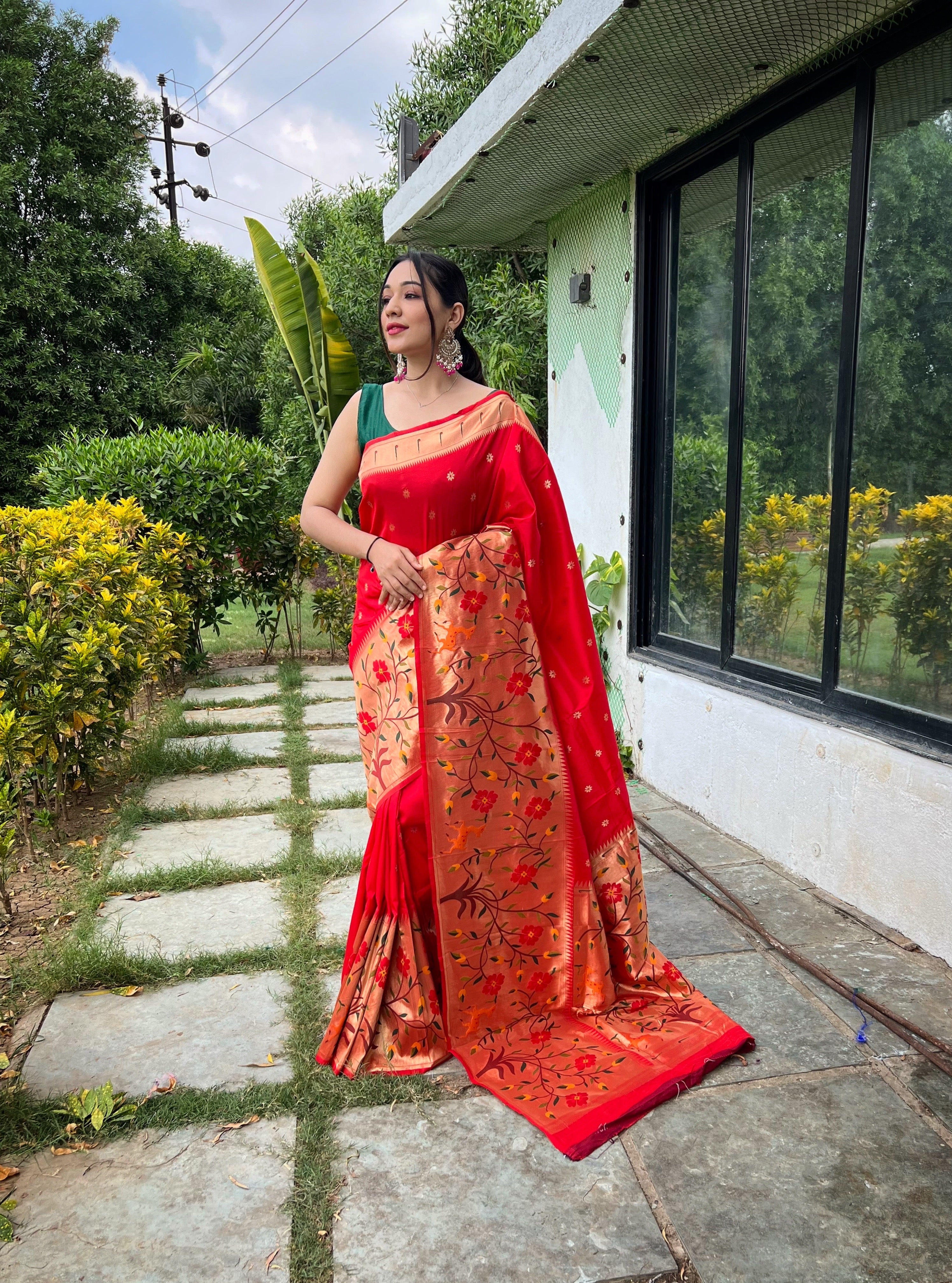 Gorgeous Paithani Traditional Border Red Paithani Silk Saree