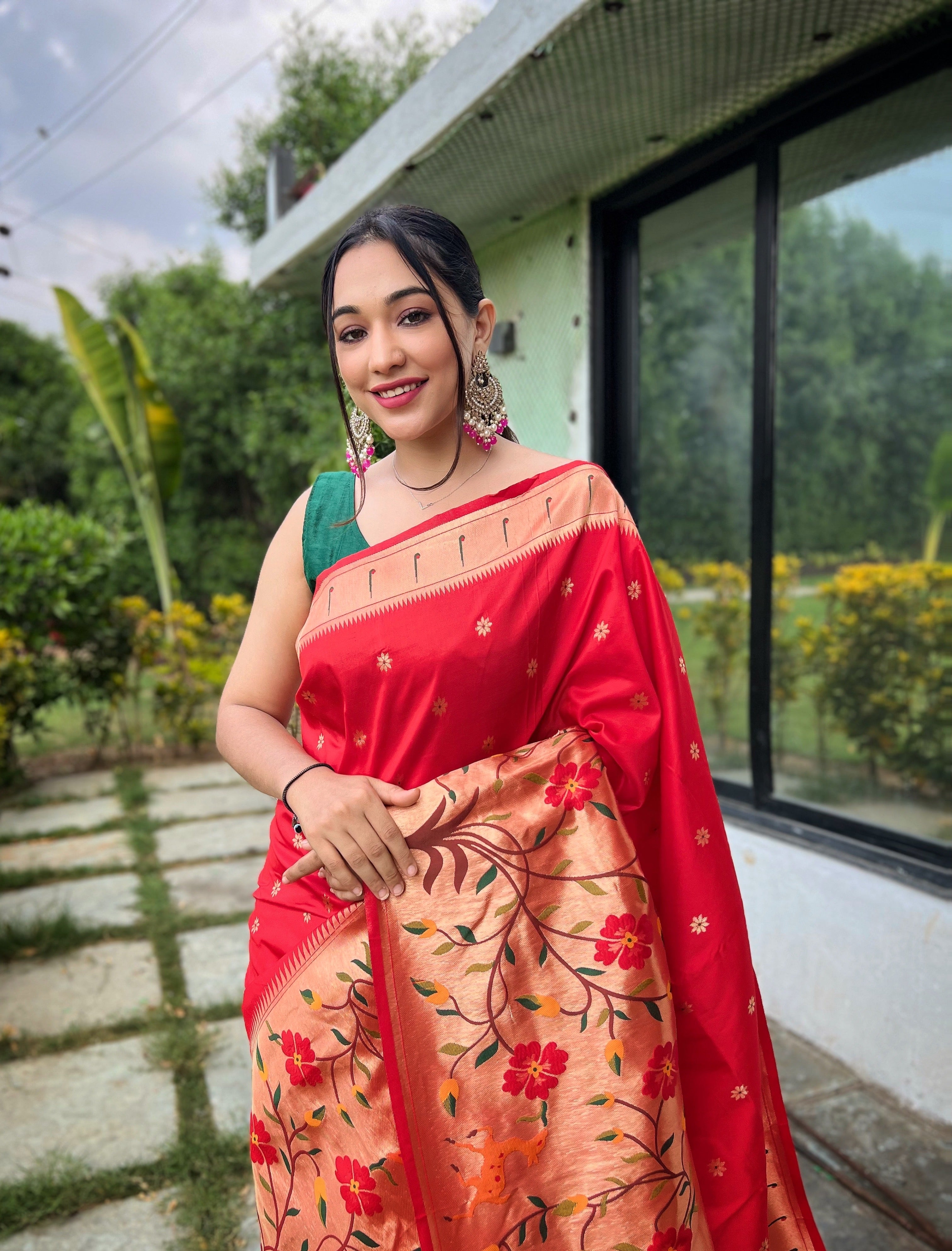 Gorgeous Paithani Traditional Border Red Paithani Silk Saree