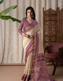 Jalpari Wine And Cream Pashmina Modal Silk Ajrakh Printed Saree