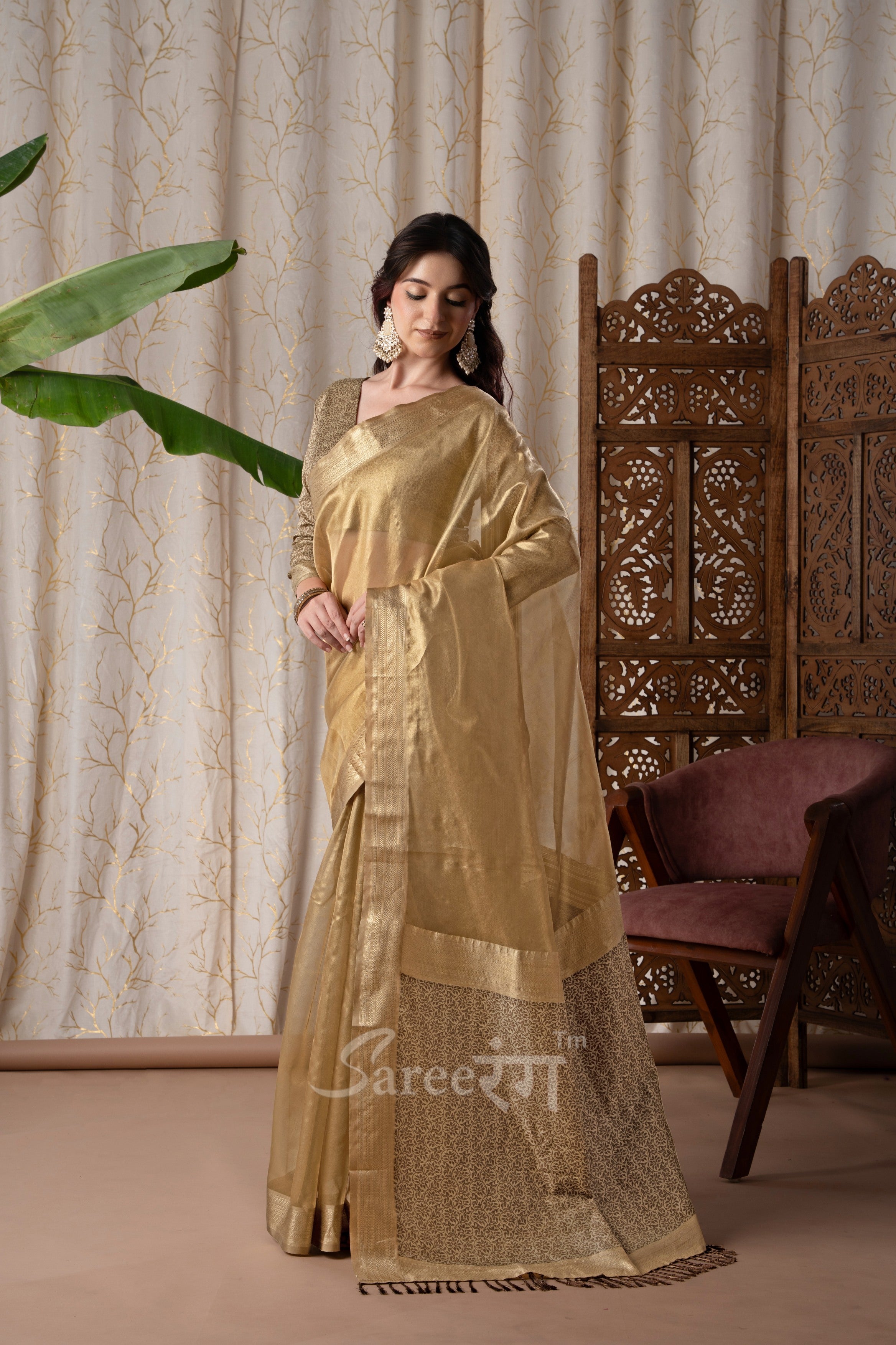 Titan Stone Beige Pure Tissue Silk Weaving Saree