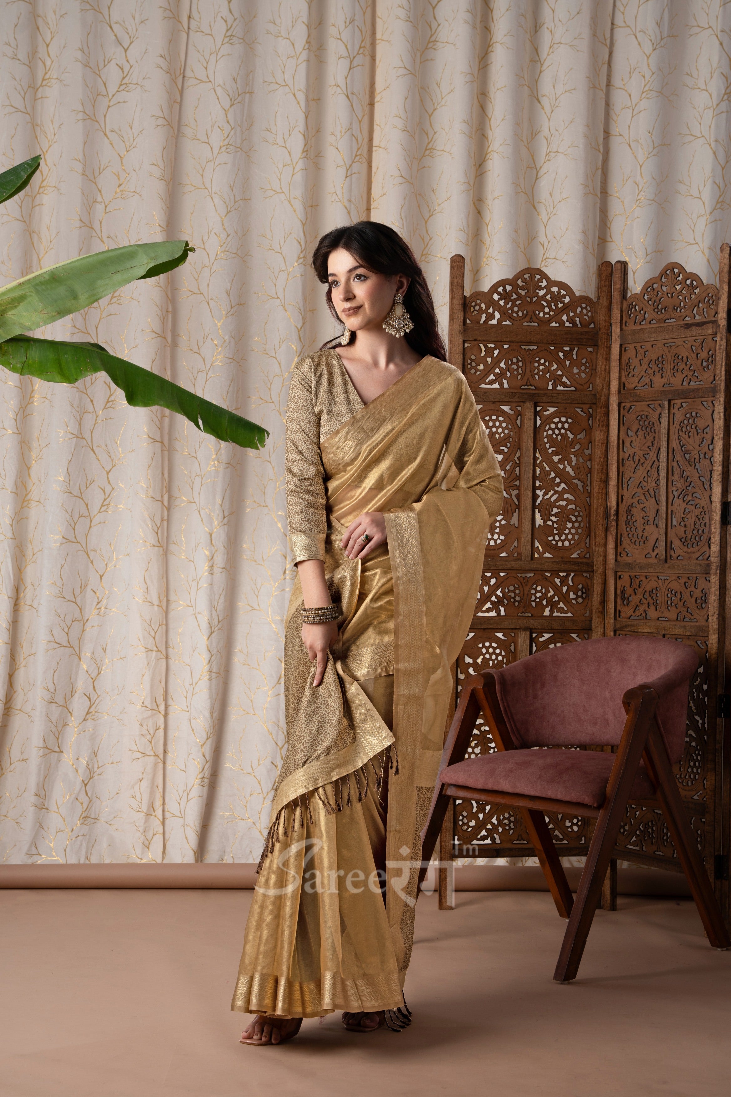 Titan Stone Beige Pure Tissue Silk Weaving Saree