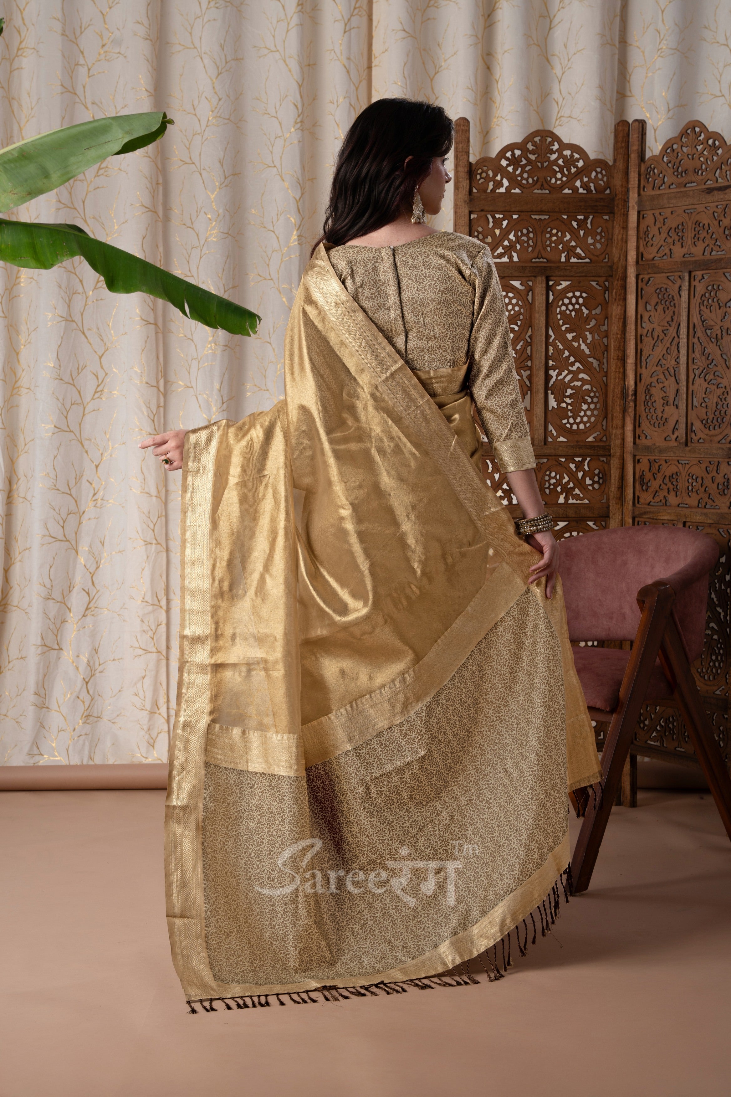 Titan Stone Beige Pure Tissue Silk Weaving Saree