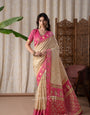 Cherry Cream Pure Soft Banarasi Silk Weaving Saree
