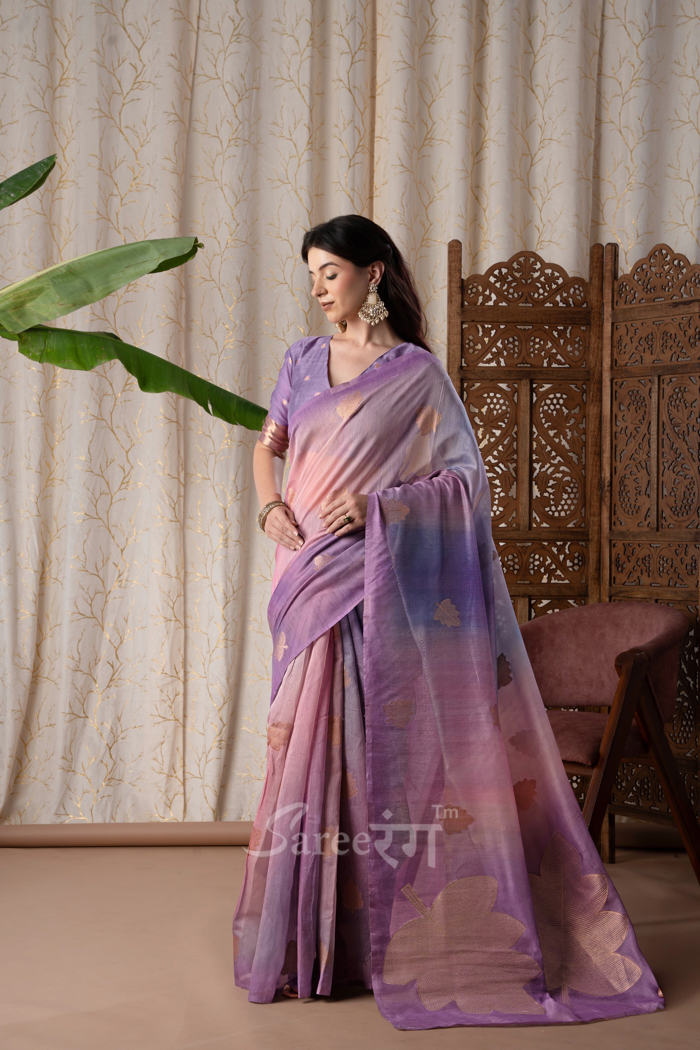 Asopalava Lavender Pure Handloom Khadi silk Printed Saree