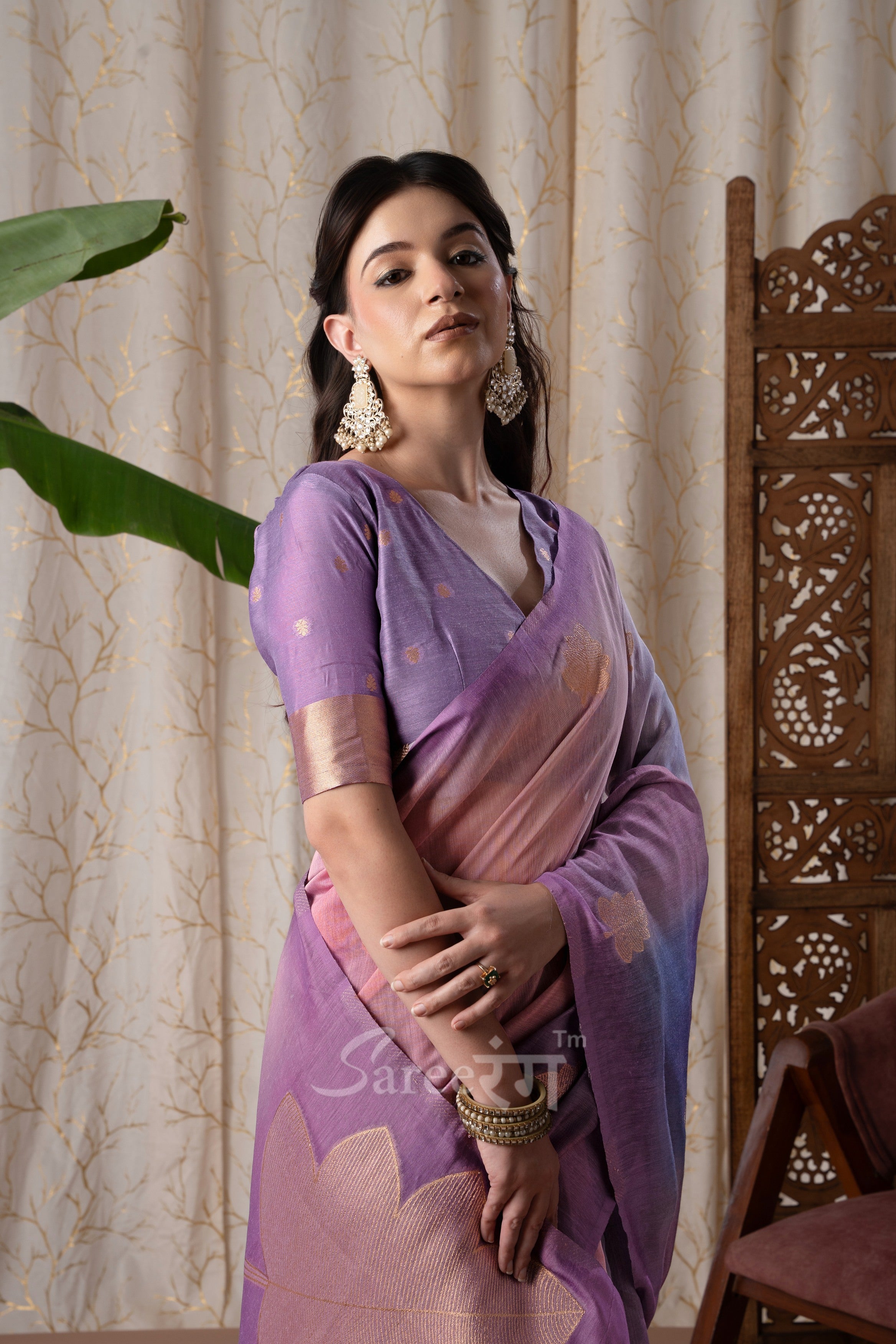 Asopalava Lavender Pure Handloom Khadi silk Printed Saree