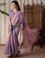 Asopalava Lavender Pure Handloom Khadi silk Printed Saree