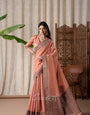 BlackBerry Blush Orange Pure Linen Tissue Silk Woven Saree