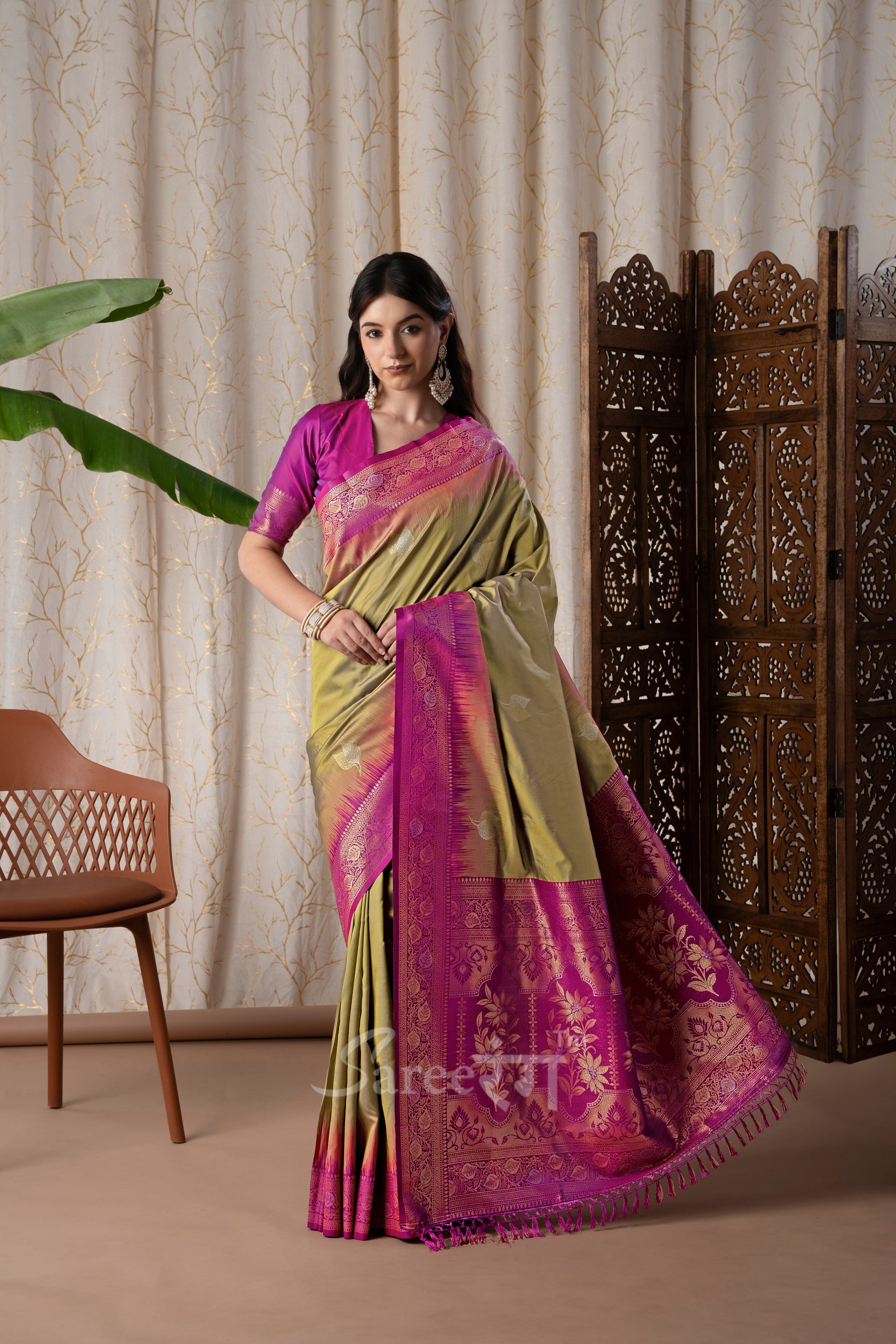 Mango Mystic Green Pure Touch Soft Silk Weaving Saree