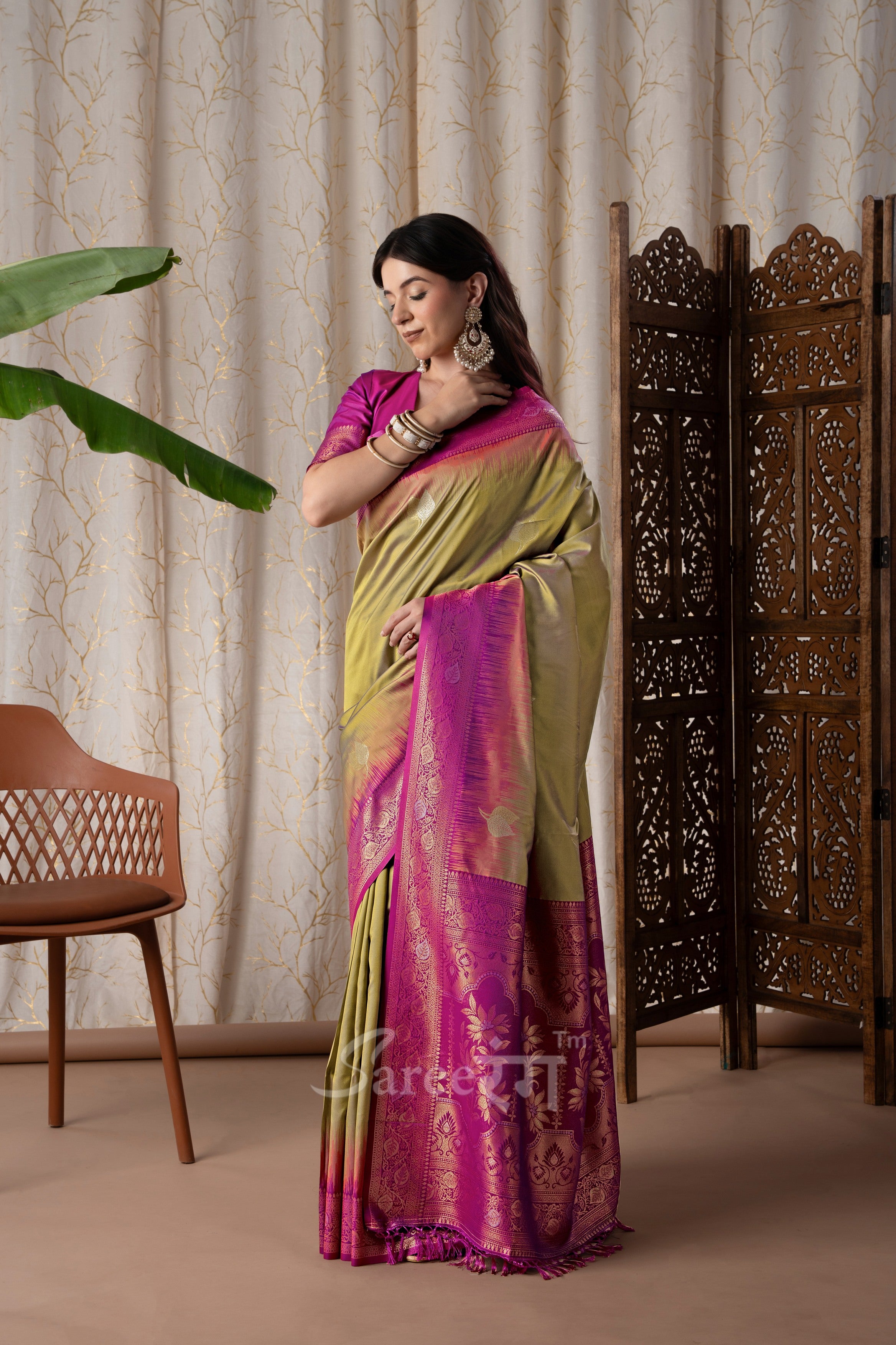 Mango Mystic Green Pure Touch Soft Silk Weaving Saree