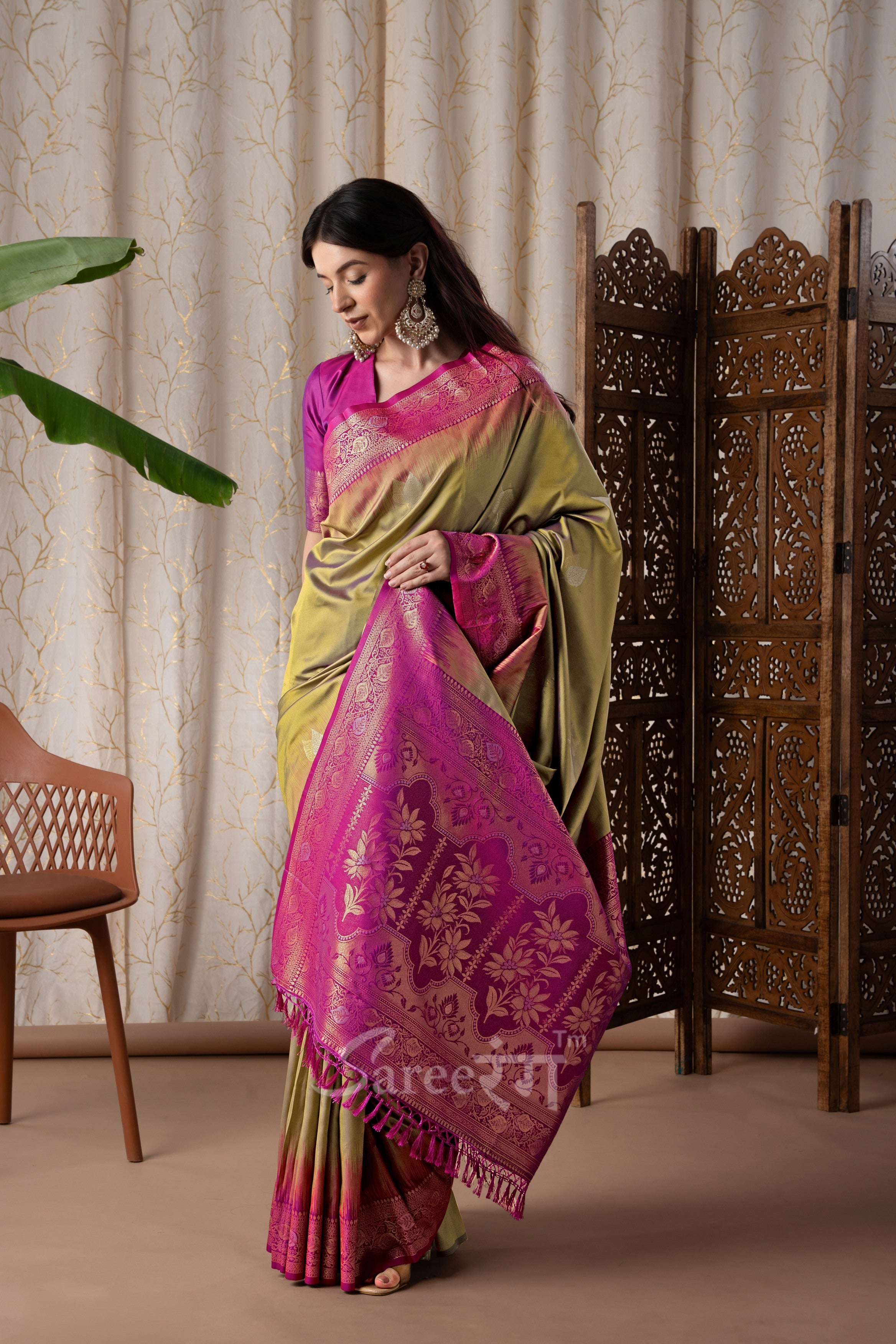 Mango Mystic Green Pure Touch Soft Silk Weaving Saree