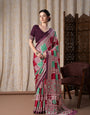 Madhuri Wine Modal Silk Ajrakh Natural Printed Saree