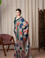 Madhuri Green Modal Silk Ajrakh Natural Printed Saree