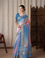 Watermelon Sky Blue Fancy Modal Cotton Silk Printed Saree