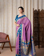 Cherry Lavender Pure Soft Banarasi Silk Weaving Saree