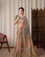 Asopalava Beige Pure Handloom Khadi silk Printed Saree
