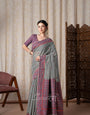 Prajanya Grey Pure Linen Silk Woven Saree