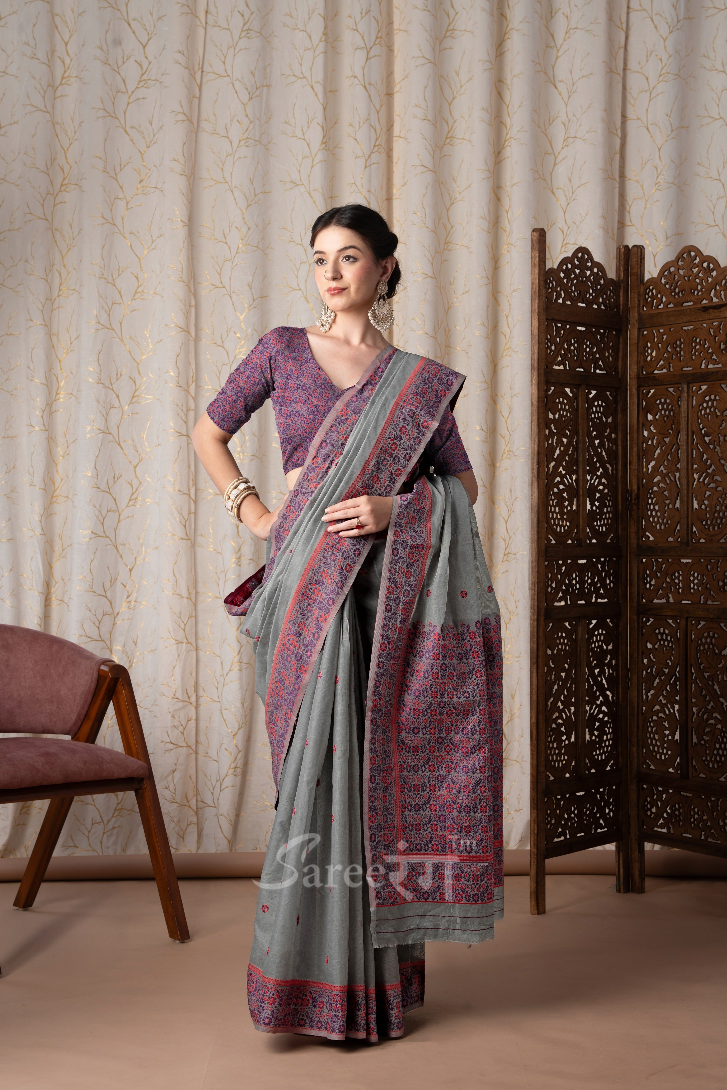Prajanya Grey Pure Linen Silk Woven Saree
