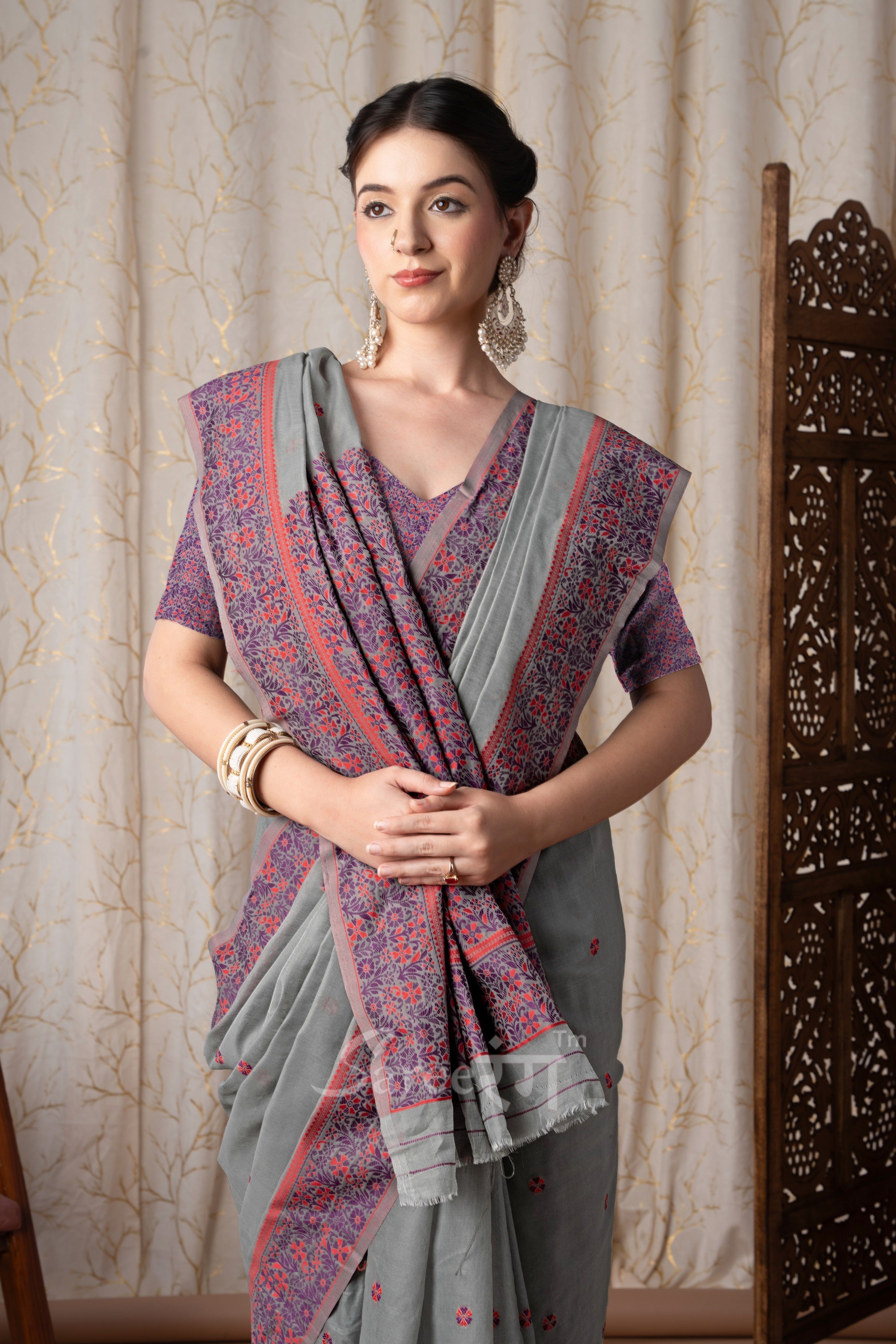 Prajanya Grey Pure Linen Silk Woven Saree