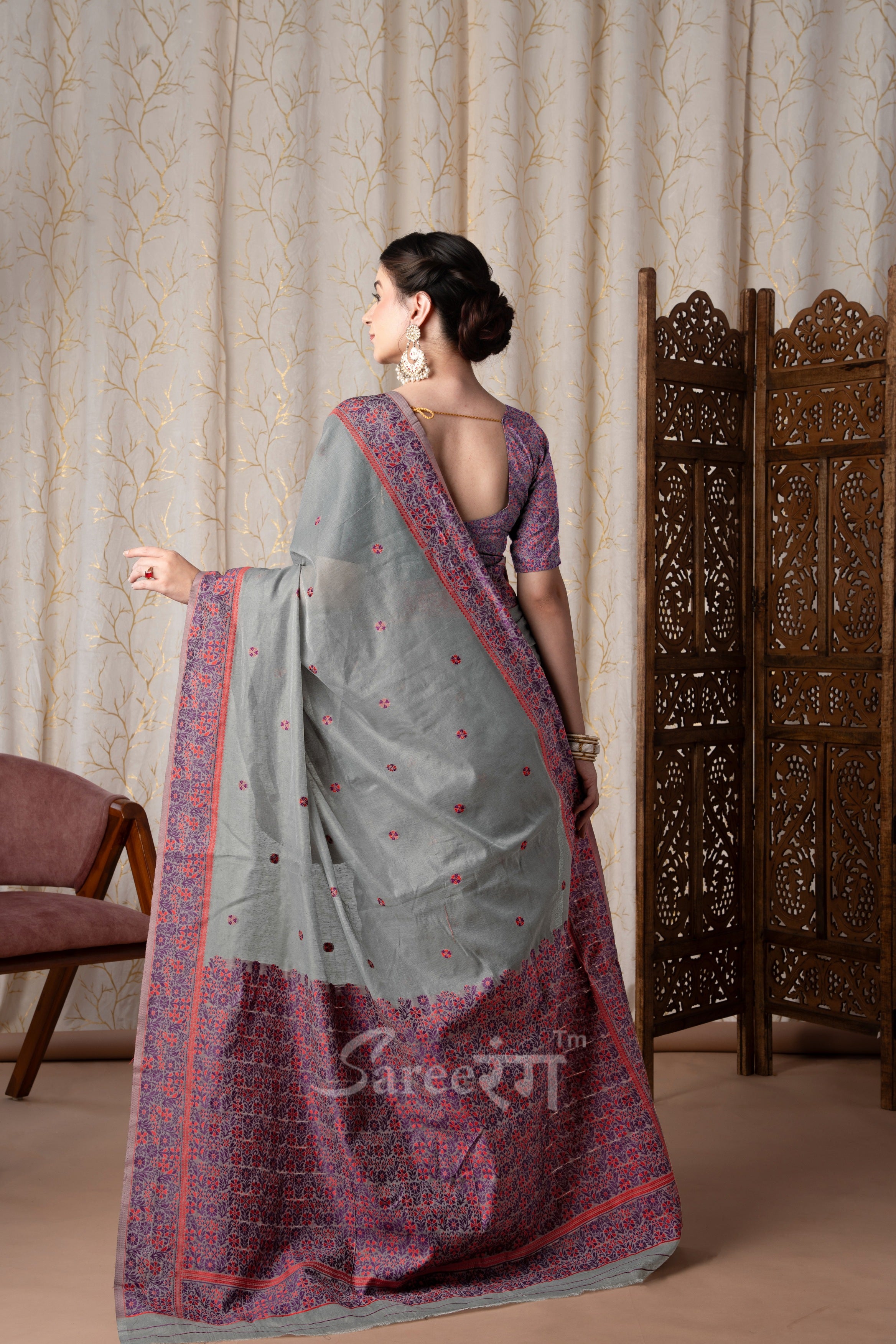 Prajanya Grey Pure Linen Silk Woven Saree