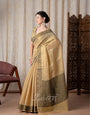 BlackBerry Cream Pure Linen Tissue Silk Woven Saree
