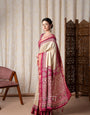 Jalpari Rani And Cream Pashmina Modal Silk Ajrakh Printed Saree