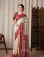 Jalpari Maroon And Cream Pashmina Modal Silk Ajrakh Printed Saree