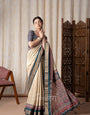Jalpari Morpich And Cream Pashmina Modal Silk Ajrakh Printed Saree