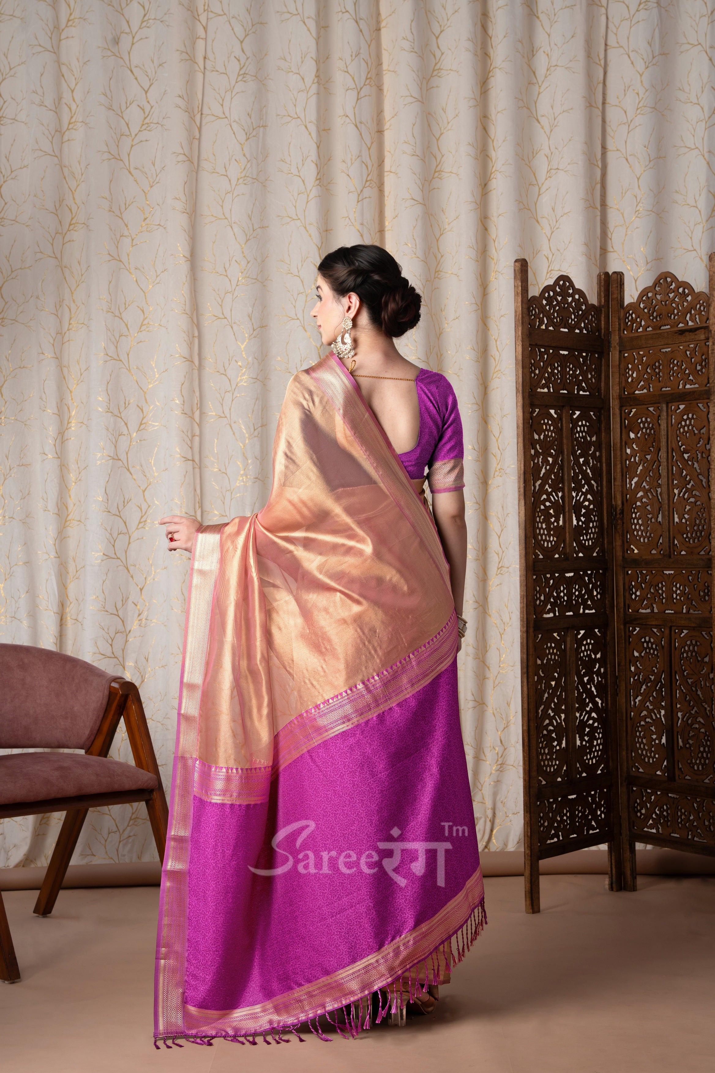 Titan Vintage Pink Pure Tissue Silk Weaving Saree