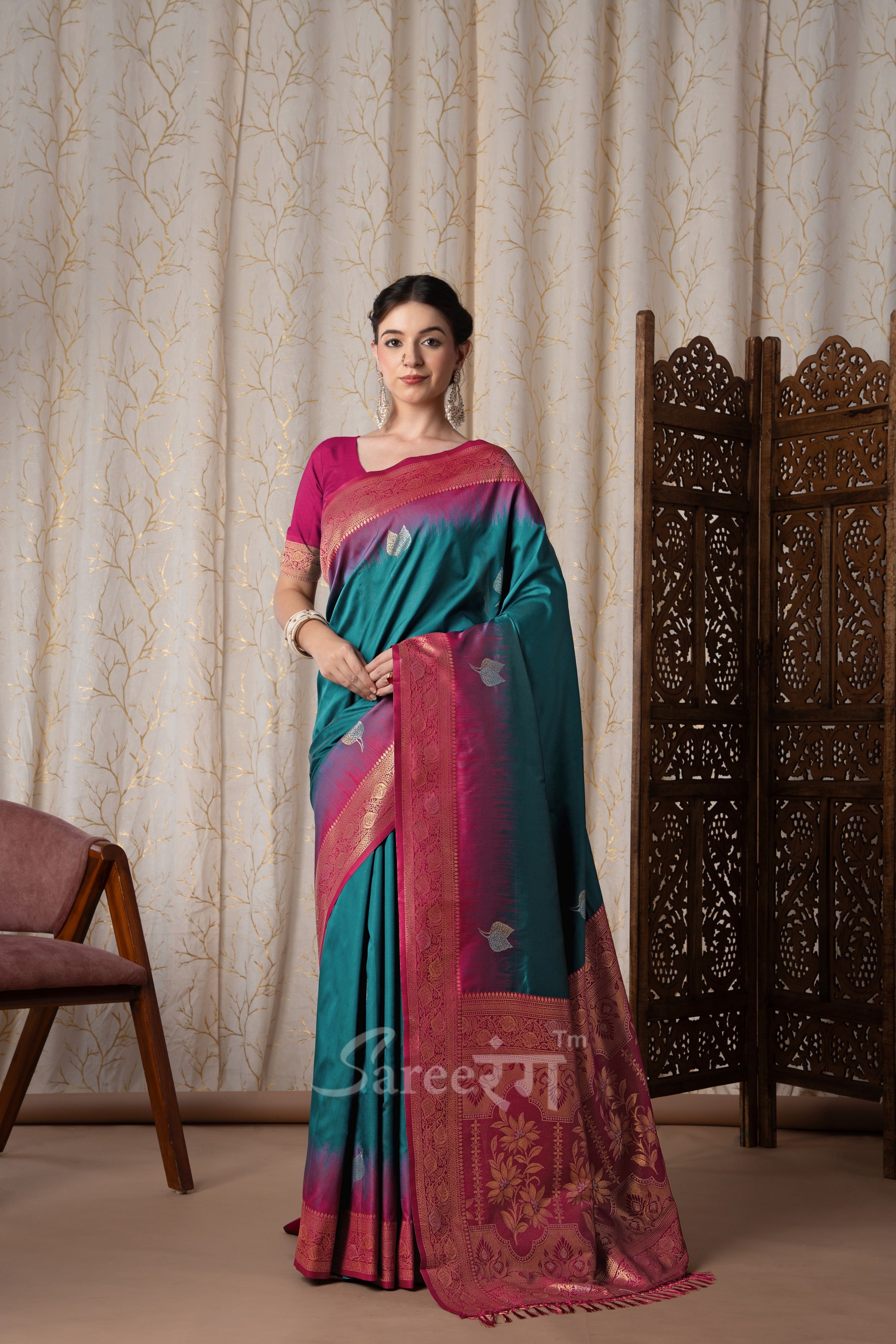 Mango Ocean Blue Pure Touch Soft Silk Weaving Saree