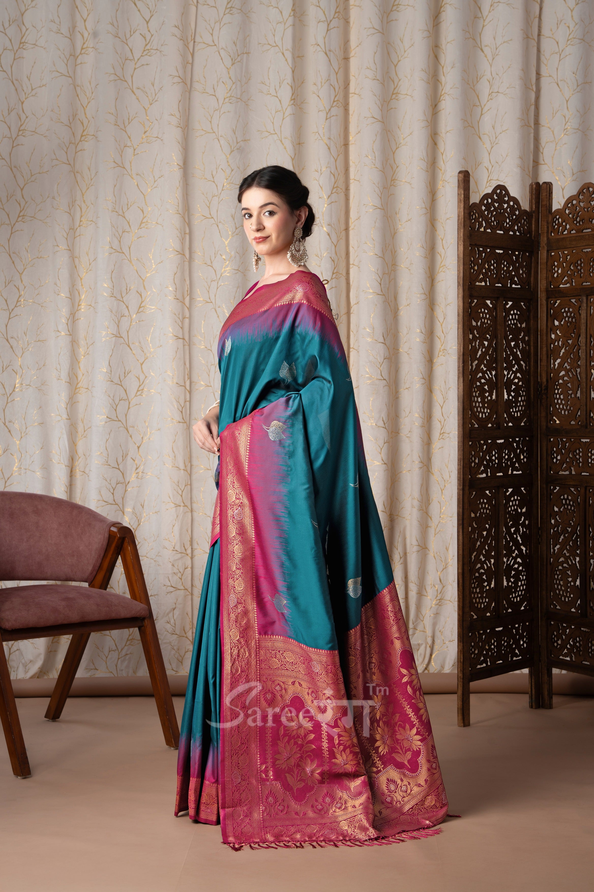 Mango Ocean Blue Pure Touch Soft Silk Weaving Saree