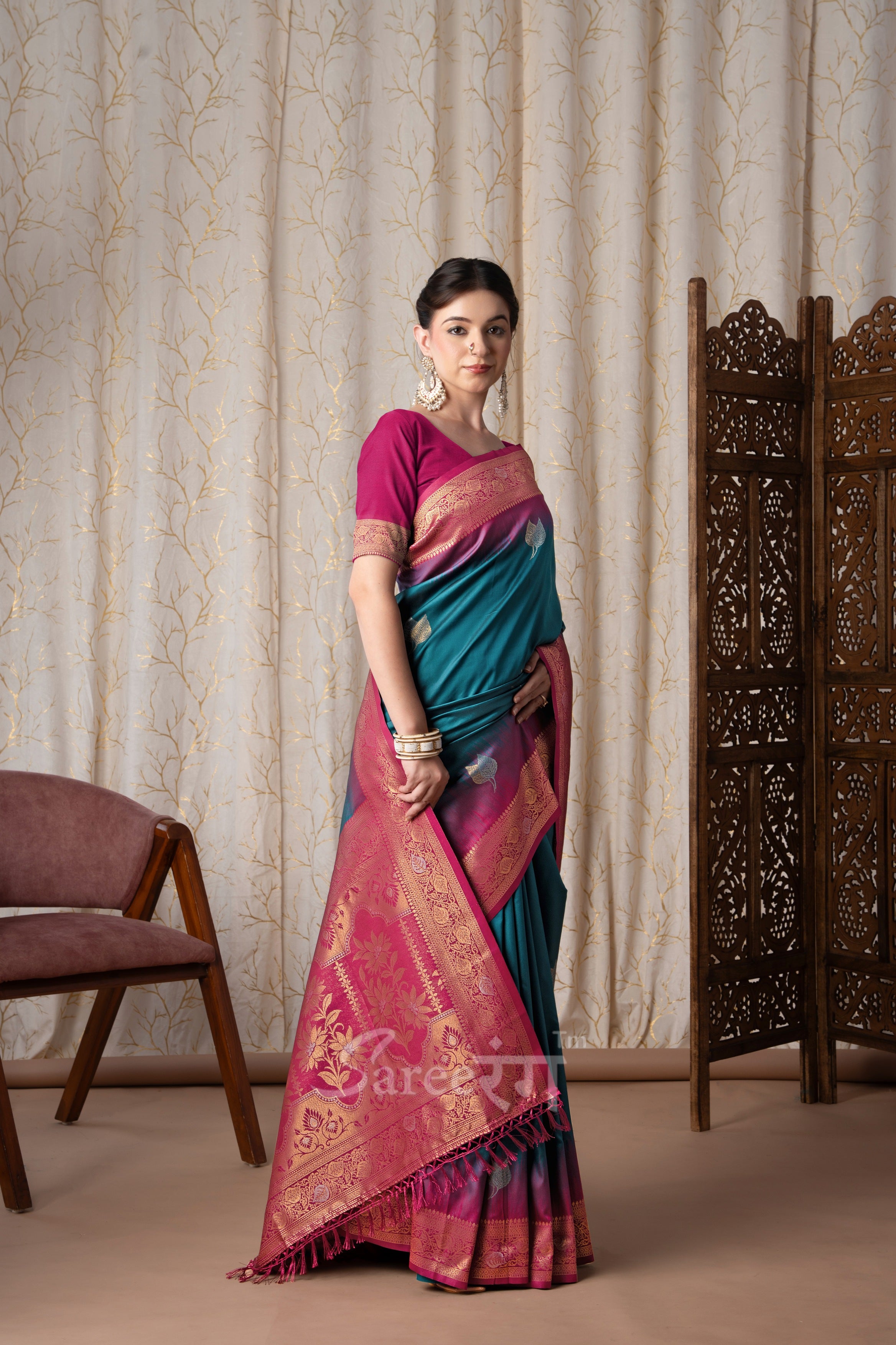 Mango Ocean Blue Pure Touch Soft Silk Weaving Saree