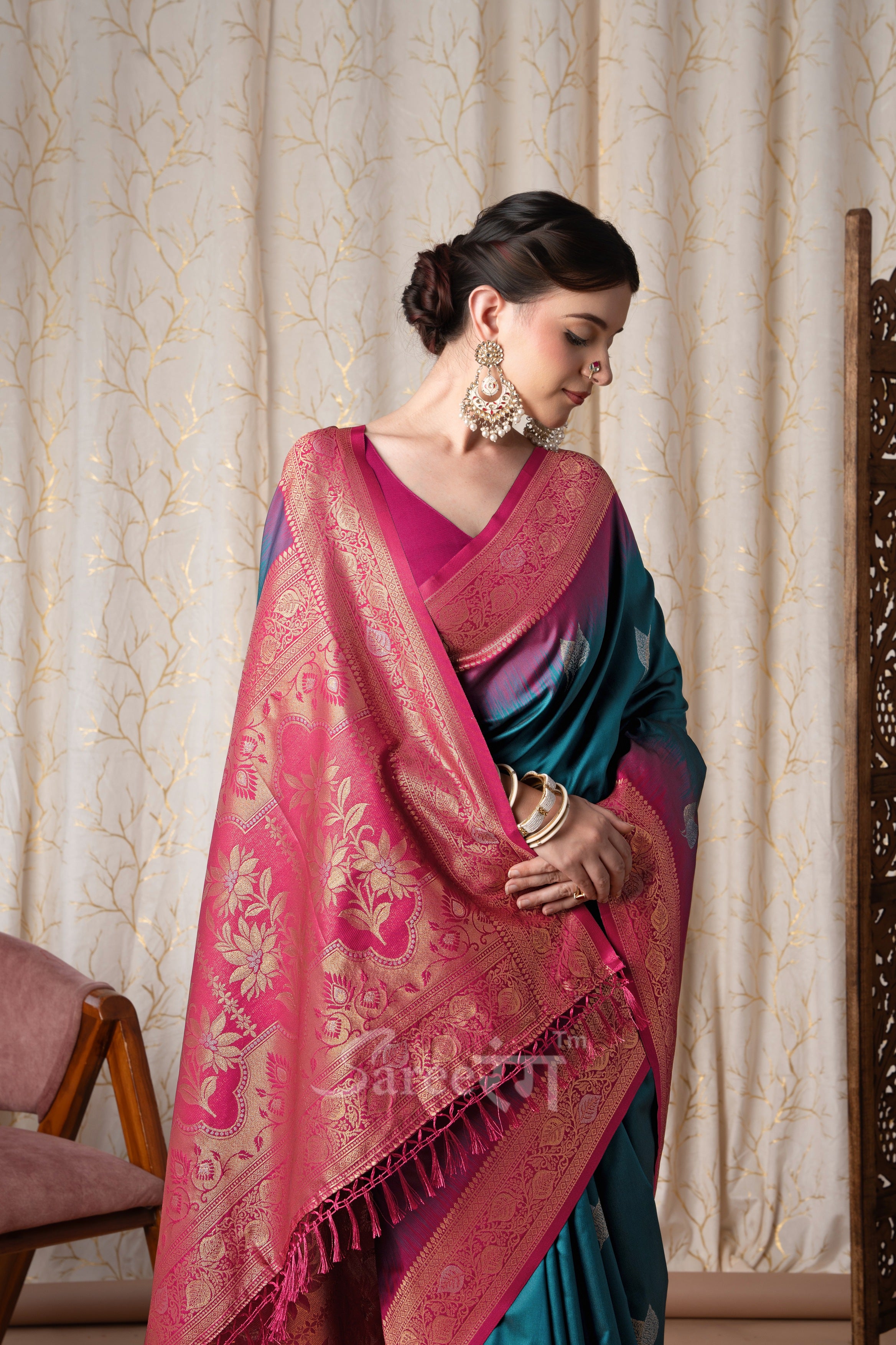 Mango Ocean Blue Pure Touch Soft Silk Weaving Saree
