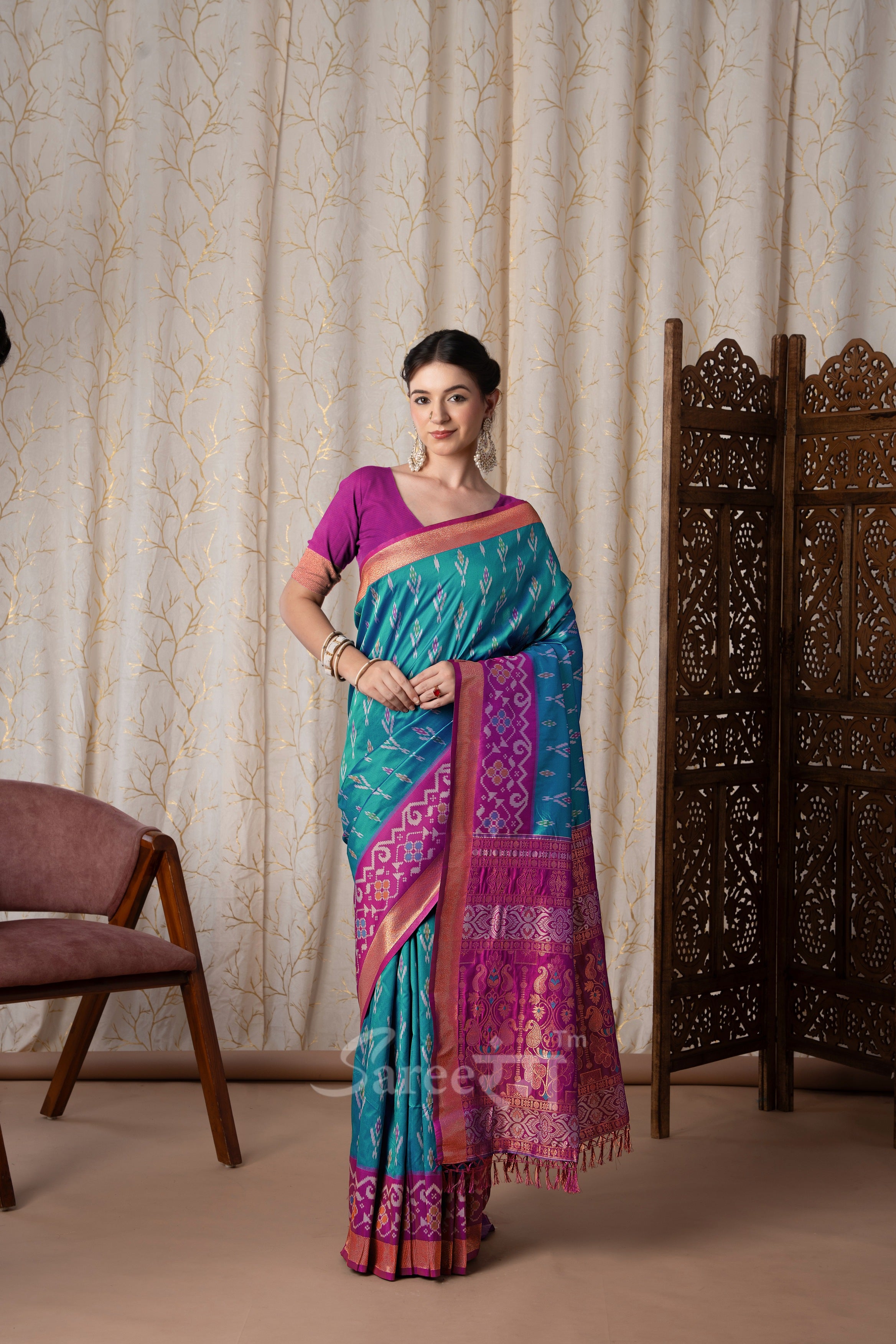 Pyramid Blue Banarasi Soft Silk Ikkat Border Saree
