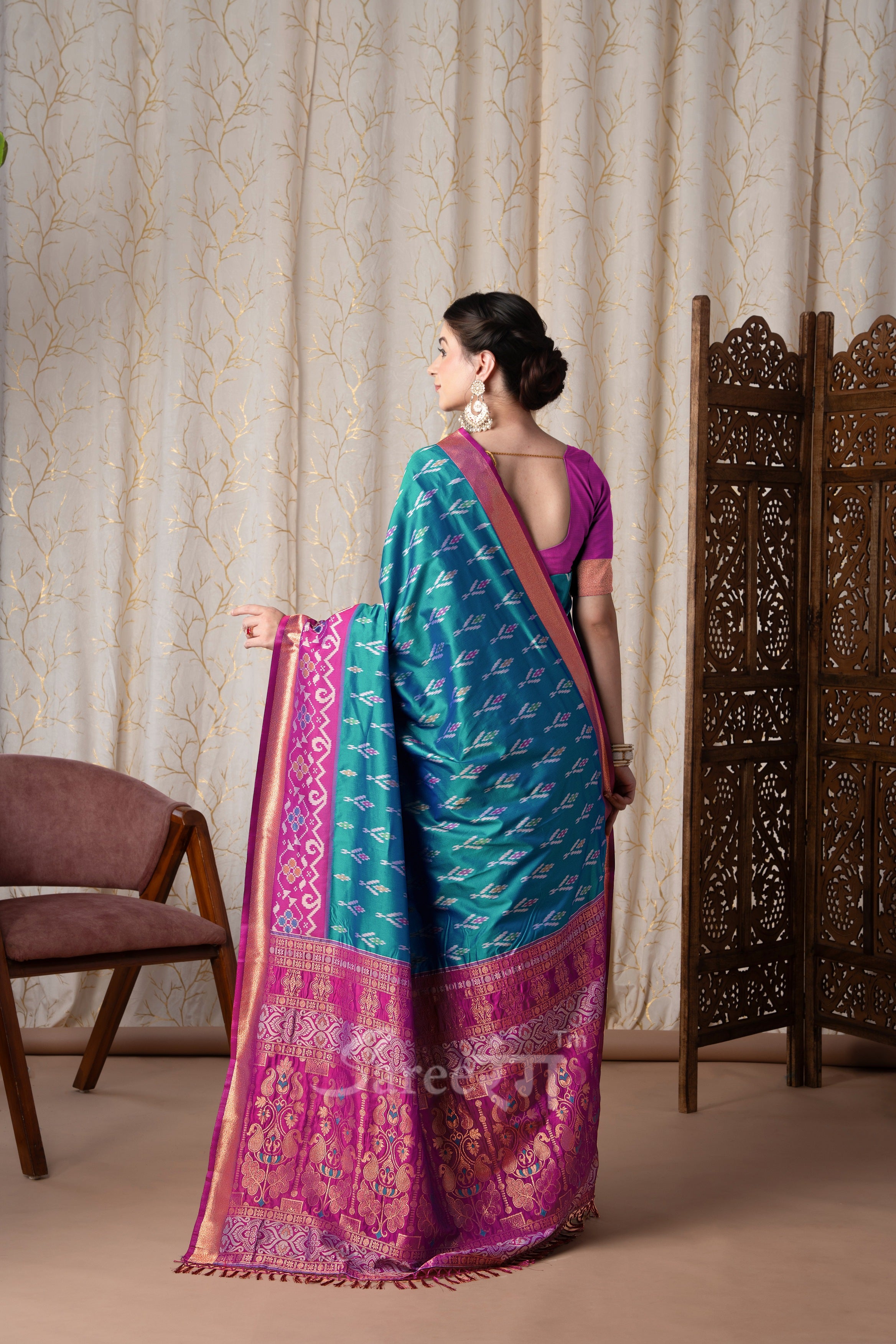 Pyramid Blue Banarasi Soft Silk Ikkat Border Saree