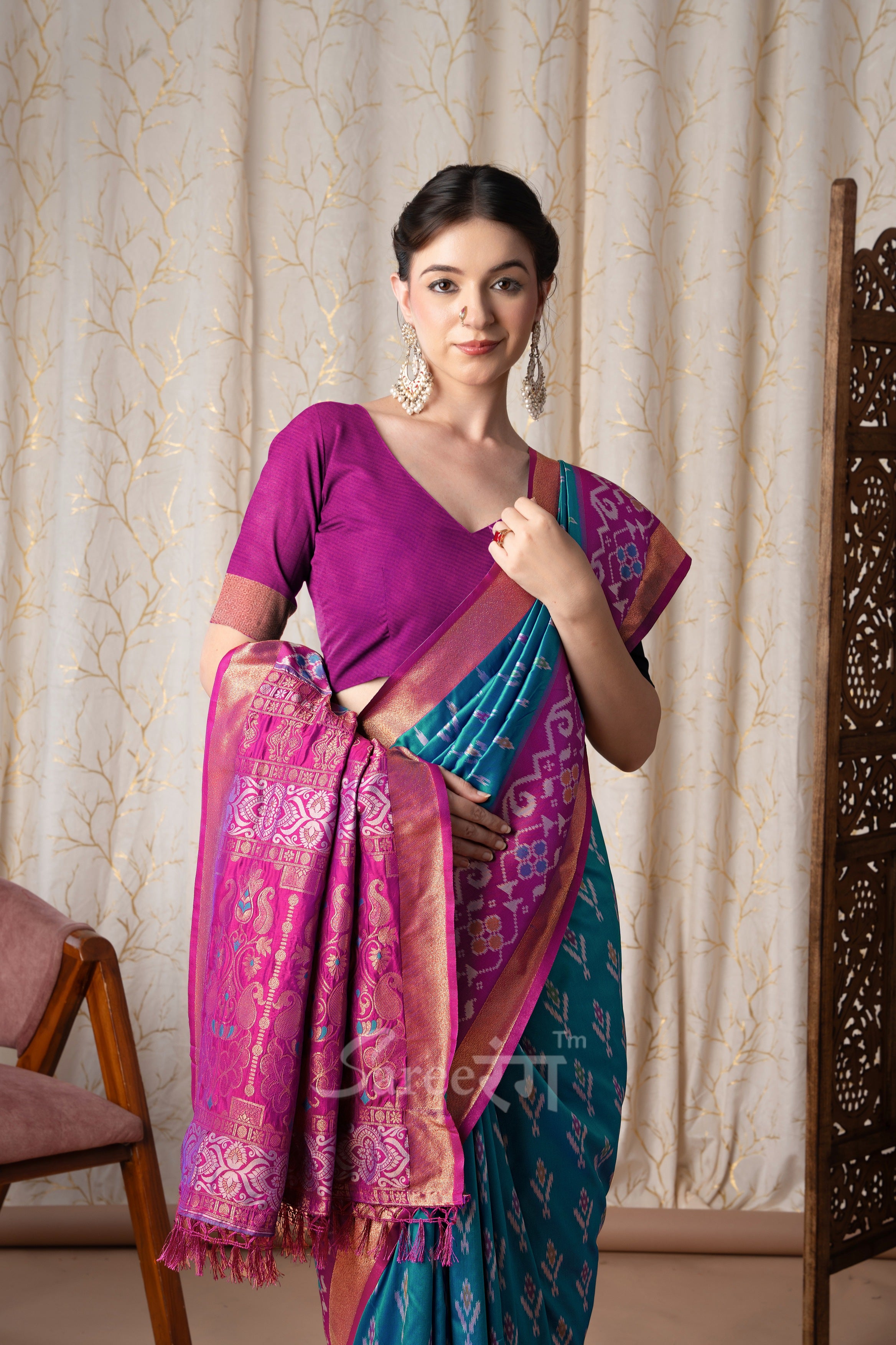 Pyramid Blue Banarasi Soft Silk Ikkat Border Saree