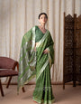Rajmata Green Khadi Linen Butti Weaving Saree