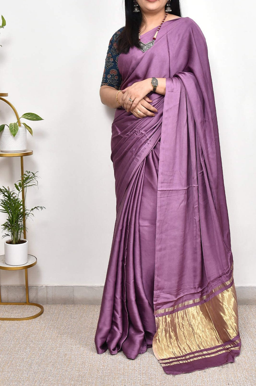Grape Plain Pure Modal Gajji Silk Saree With Zari Pallu Natural dyeing Saree