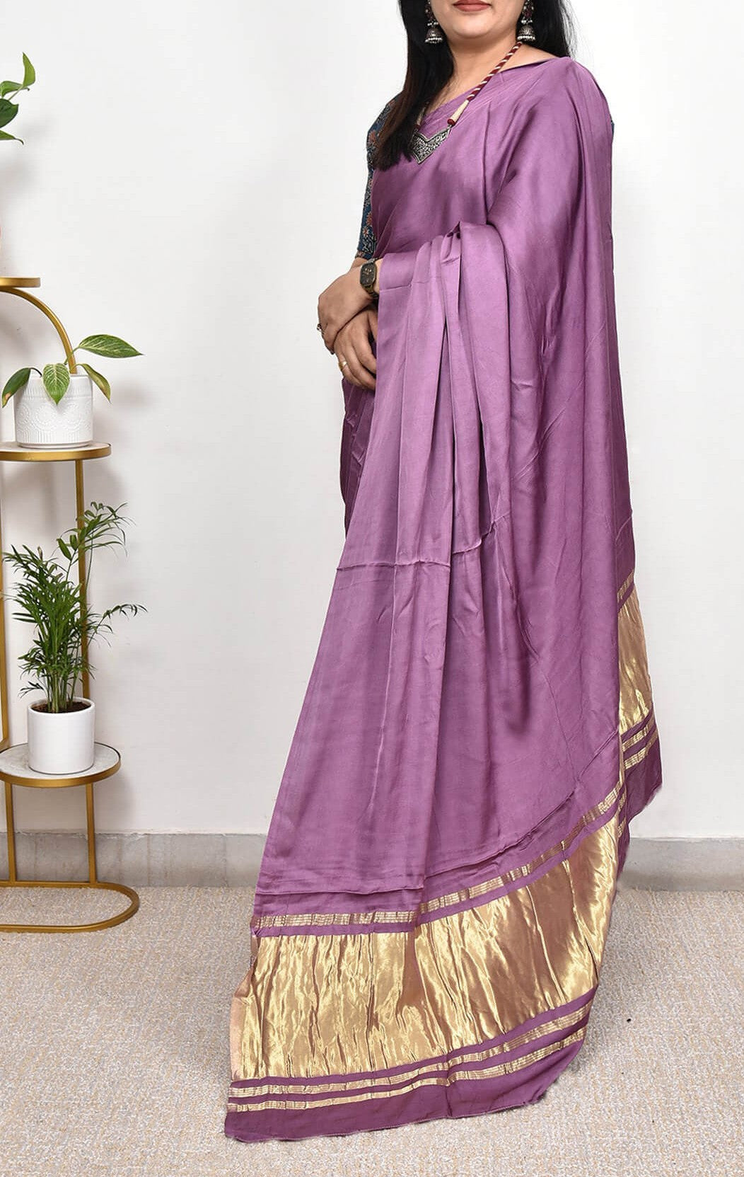 Grape Plain Pure Modal Gajji Silk Saree With Zari Pallu Natural dyeing Saree