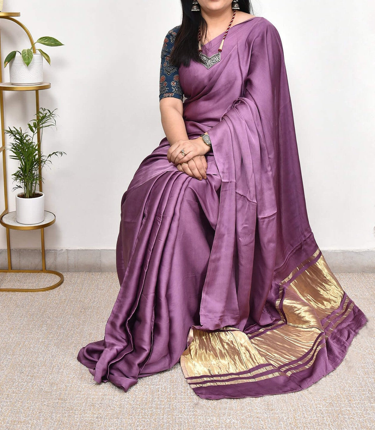 Grape Plain Pure Modal Gajji Silk Saree With Zari Pallu Natural dyeing Saree