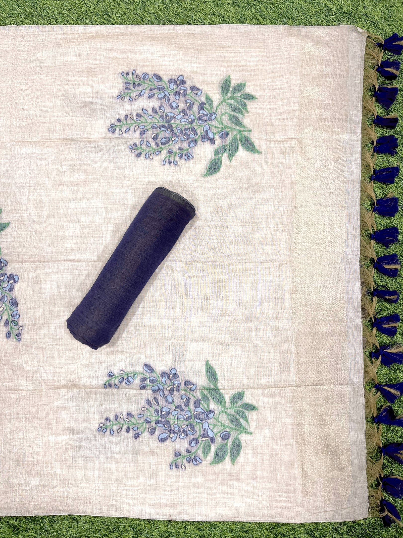 Ebony Clay Pure Soft Muga Cotton Flower Weaving Unstitched Dress Material