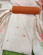 Orange Pure Soft Muga Cotton Flower Weaving Unstitched Dress Material