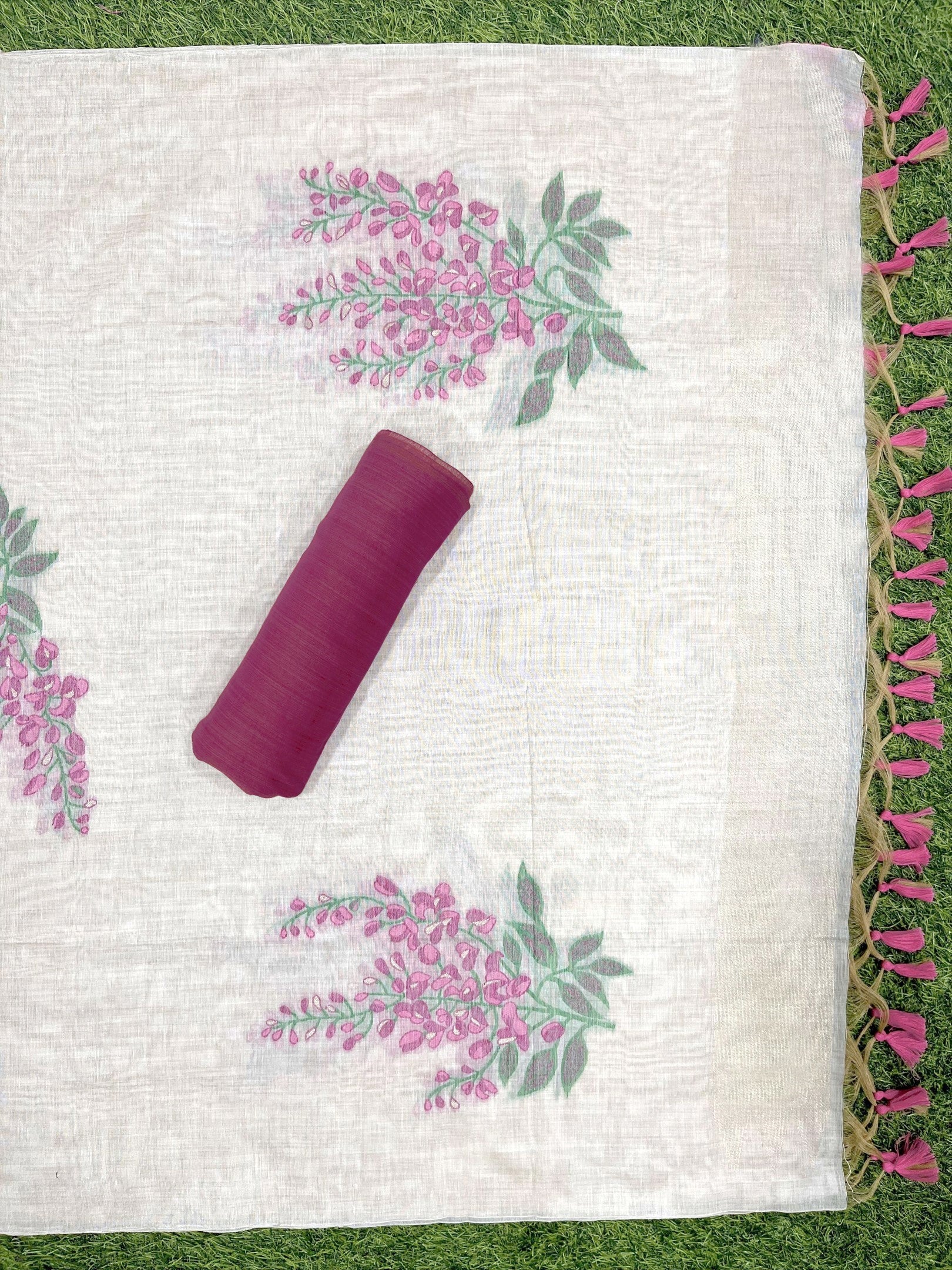 Rani Pure Soft Muga Cotton Flower Weaving Unstitched Dress Material