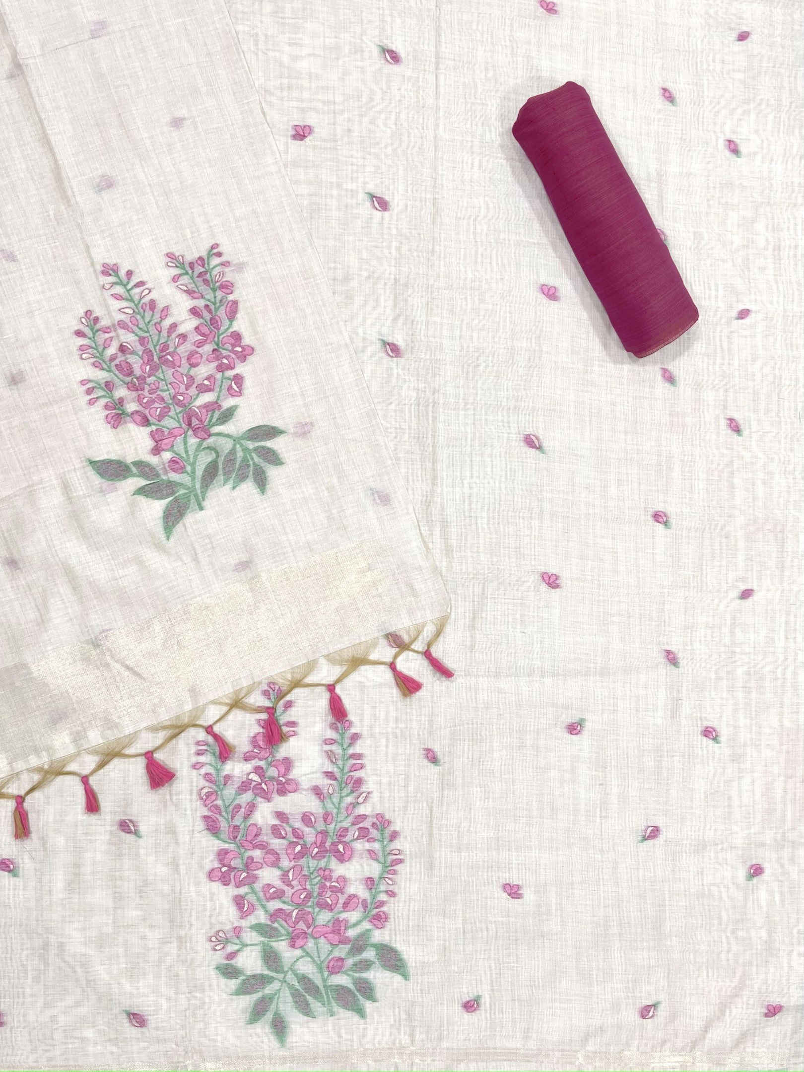 Rani Pure Soft Muga Cotton Flower Weaving Unstitched Dress Material