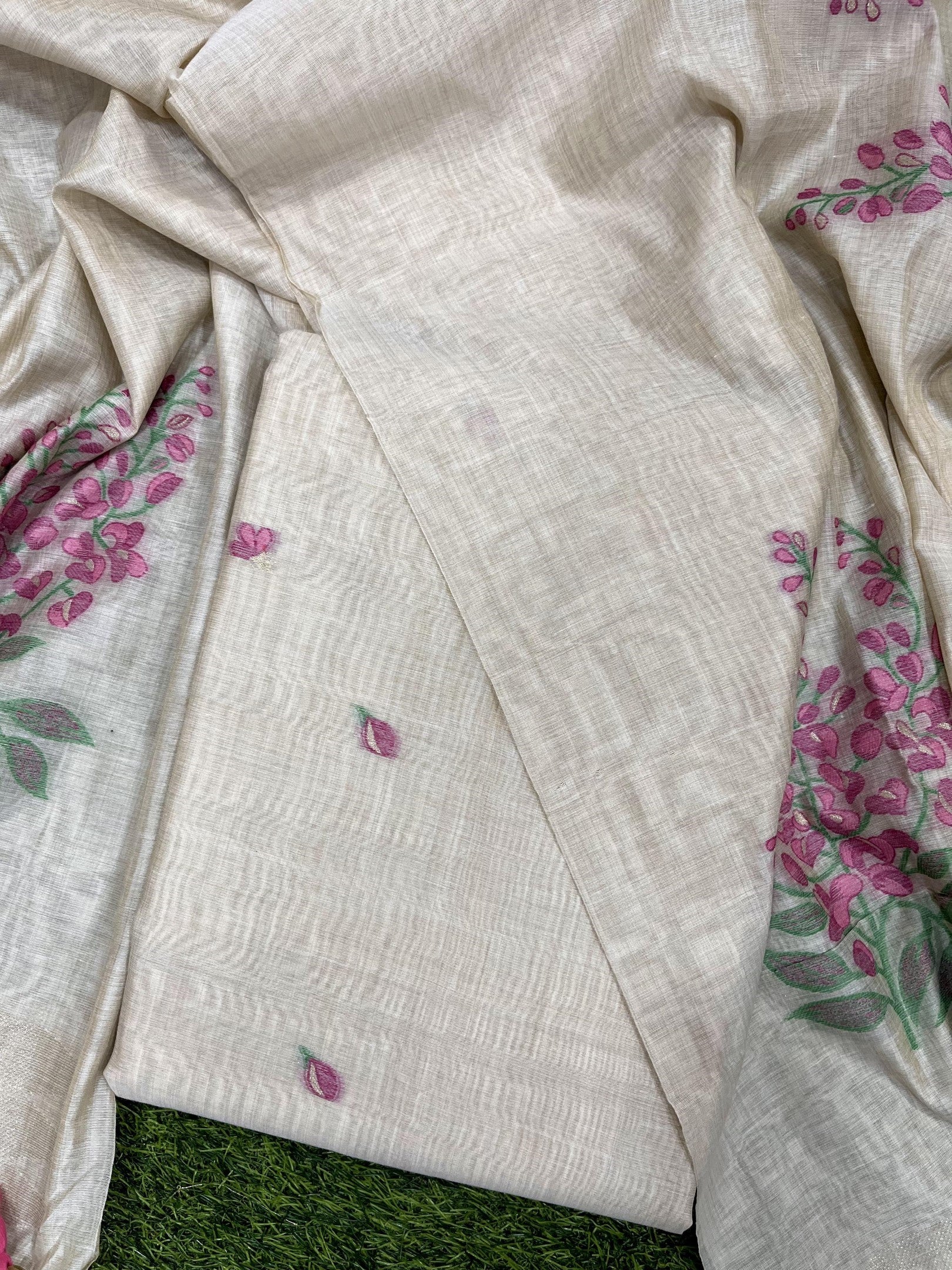 Rani Pure Soft Muga Cotton Flower Weaving Unstitched Dress Material